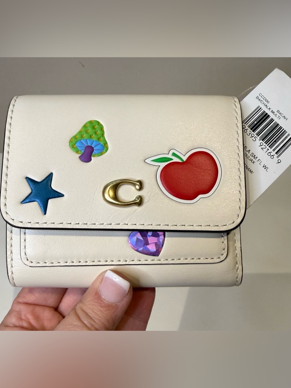 Coach Mila Sticker Wallet with Red Apple & Colorful Stickers Chalk White